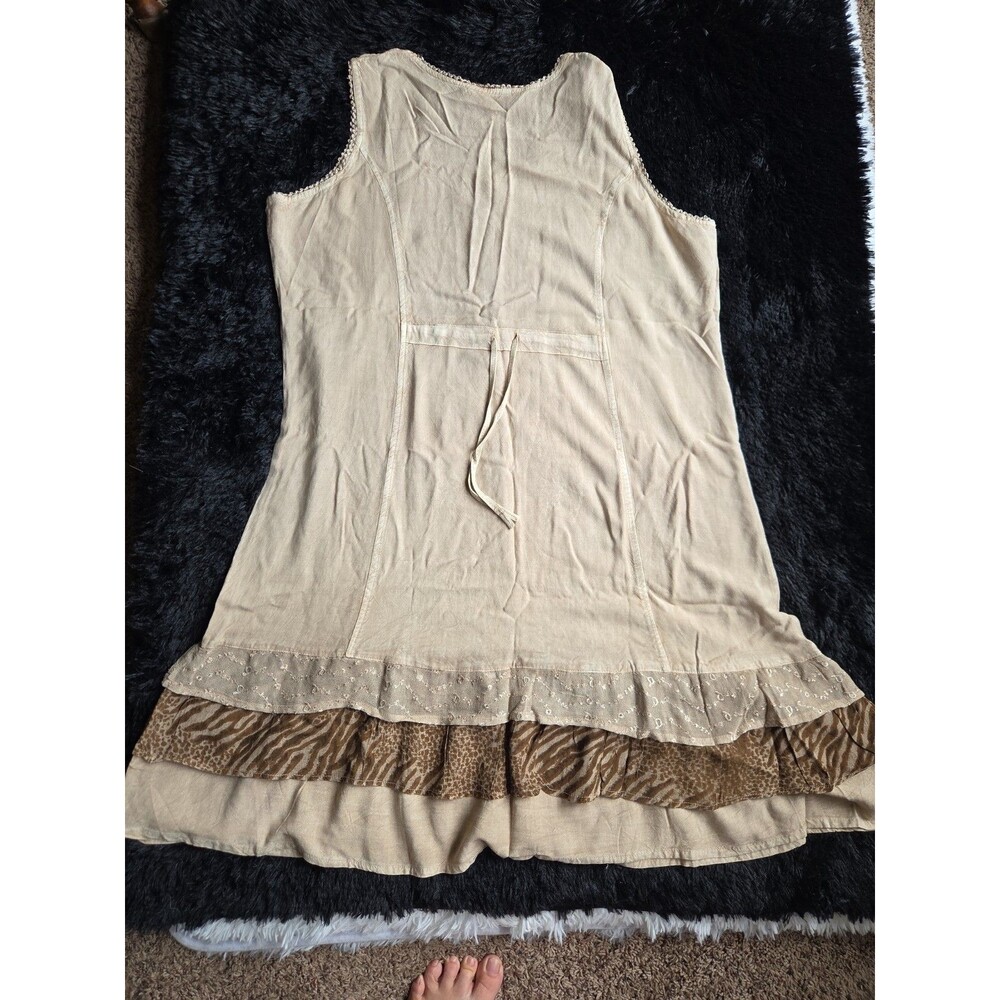 Raya Sun Swing Tank Dress L Beige Embroidery Lace Ruffles Lightweight Buttons - Picture 9 of 11